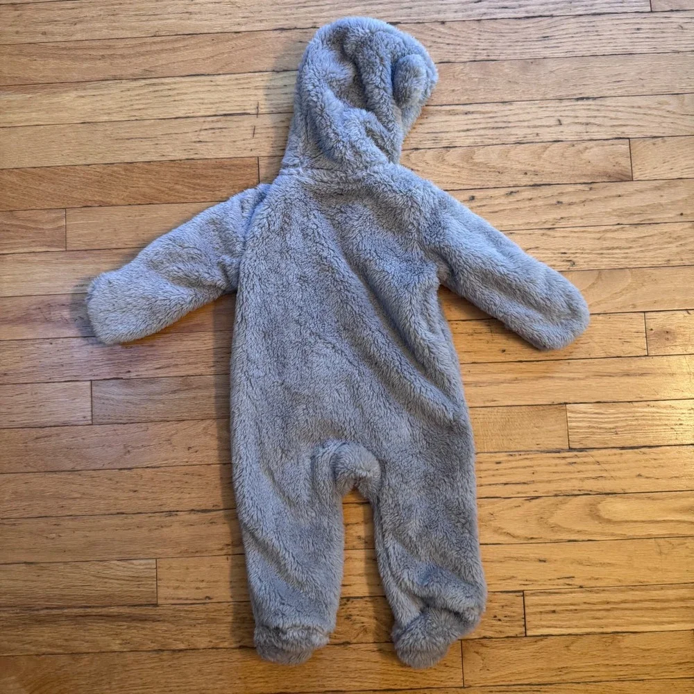 Carters Just One You Grey Sherpa Fleece Bear Ear Pram Suit 6 M Boys Girls Winter